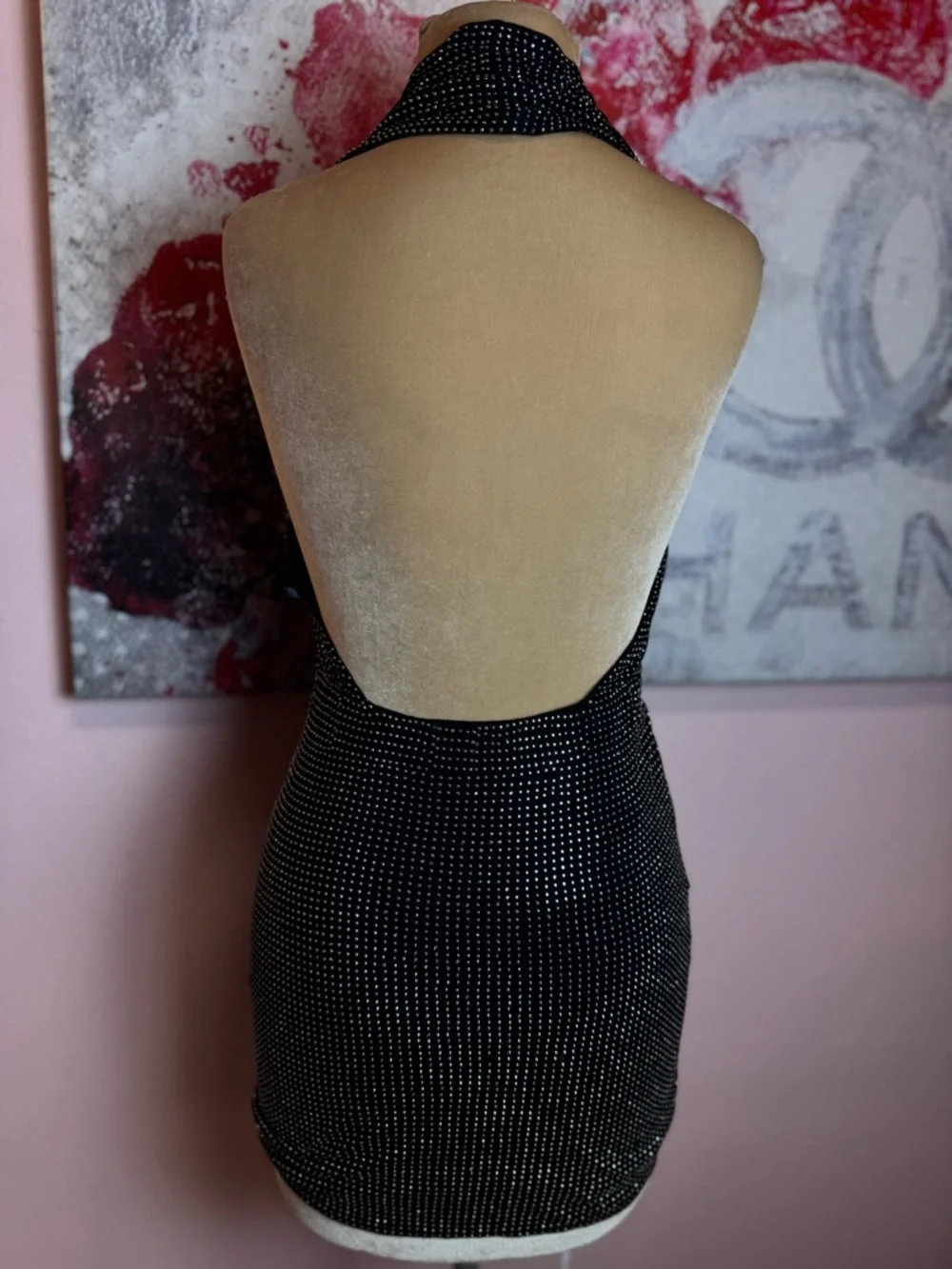 bebe Black Halter Backless Studded Mini Dress - Picture 2 of 6
